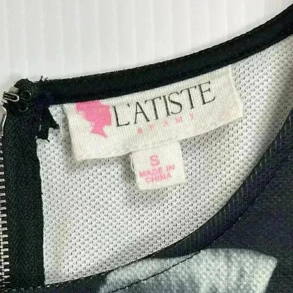 L'Atiste by Amy Womens SM Mini Shift Dress Navy Blue White Floral Long Sleeve - Picture 6 of 10